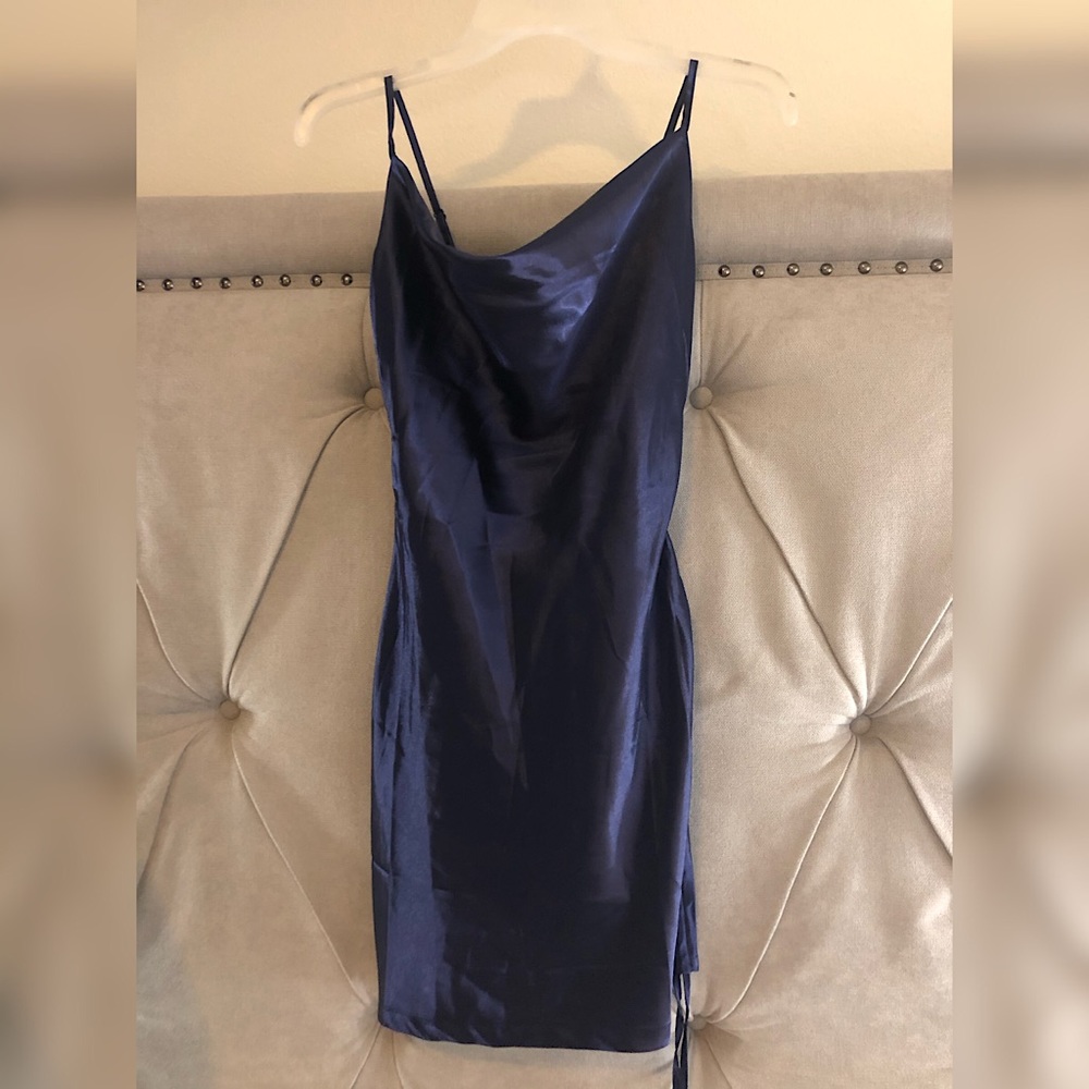 Navy Blue Satin Mini Dress